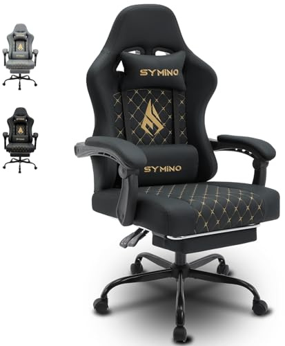 Symino Silla Gaming Ergonómica con Asiento de Espuma Alta Densidad – 150 kg, Reclinable con Soporte Lumbar, Reposabrazos Ergonómicos, Giratoria 360° para Oficina y Escritorio