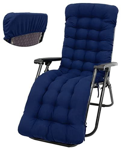 Alongen Cuscino per sedia a sdraio da bagno, lungo, cuscino da sedia, cuscino da giardino, esterno antiscivolo con per giardino, terrazza 170 x 50 cm (blu)