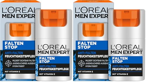 L'Oréal Men Expert Gesichtspflege gegen Falten für Männer, Anti-Aging Feuchtigkeitscreme gegen Hautalterung und Augenringe, Gesichtscreme für Herren mit Vitamin E, Falten Stop, 1 x 50 ml