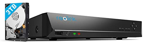 Reolink NVR PoE 16 Canales con 4TB HDD, Grabador de Video Soporta 12MP/4K/5MP/4MP, Capacidad Expandible a 12TB, Video Vigilancia Grabación 24/7, RLN16-410 (Reacondicionado)