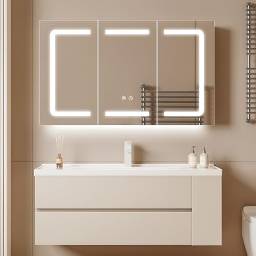 WisHomee Spiegelschrank Bad mit Beleuchtung und Steckdose 100 cm Breit, LED Schwarz Badezimmer Spiegelschrank mit Beleuchtung und Einstellbare Ablage, 2 Turen, Beheizt Antibeschlag, Dimmbar