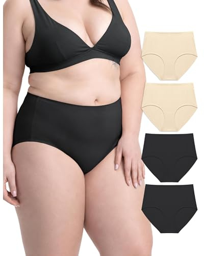 Neione Nahtlose Unterhosen Damen Baumwolle Unterwäsche Frauen Seamless Slip Hohe Taille 4er Pack