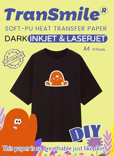TRANSMILE Dark Transfer Paper Printable Heat Transfer Vinyl Black Fabric A4 10 Sheets Iron on Transfers for Inkjet & Laser Printer, Bright and Washable,No Smudging(TS-H-D3.0-10)