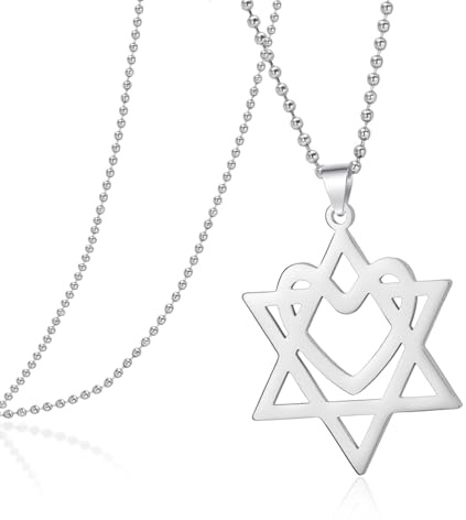 Collana con Stella di David Ciondolo con Cuore in Acciaio Inossidabile Collana con Stella Ebraica Amuleto Religioso San Valentino Festa della Mamma Gioielli Regalo (Catena di perline d'argento)