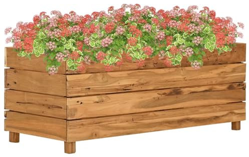 Xichuzi Hochbeet 100x40x38 cm Massivholz Teak und Stahl, Palettenrahmen, Hochteich, Gemüsebeet, Kräuterregal Balkon, Blumenbeet, Kräuterspirale, Tomatenbeet, Pflanzhochbeet - 47422