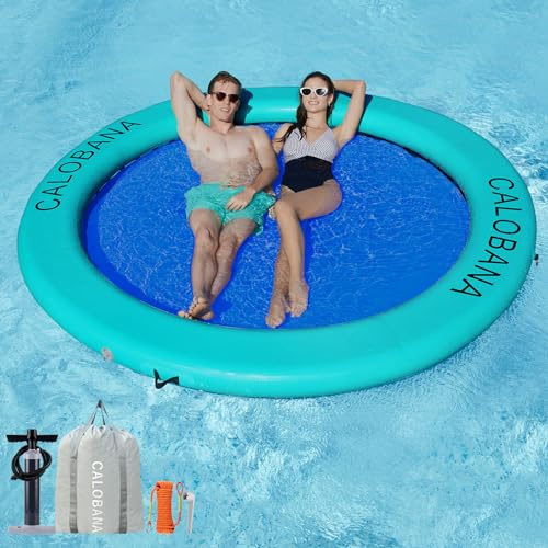CALOBANA 10ft Heavy Duty Inflatable Water Hammock, Round Floating Ring Float Island Platform River Floats Lake Raft Tanning Pool Lounger for Adults Party, Blue