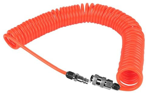 SRJQXH Tubo Aria Compressa Spirale 6 Metri, PU Antideflagrante Tubo con 1/4 Connettore, Diametro 5 × 8 mm con Attacco Rapido, Accessori Compressore Aria (Arancione)