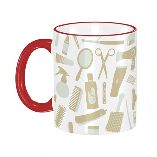KDWJS Taza divertida de cerámica de 11 onzas,Tazas Originales de Desayuno - Graciosos Ideas para Regalos - Cerámica 330 ml - Patrón con objetos relacionados con el peinado 1
