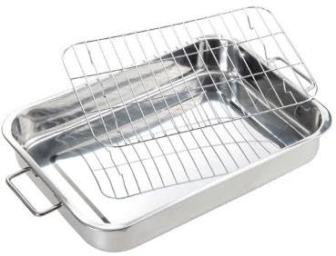 Roasting Pan with Rack, Stainless Steel Roasting Tin, Baking Tray for Oven Non Stick, Grill Pan with Removable Rack- Sturdy Handles - Chicken Holder Baking Rack Set