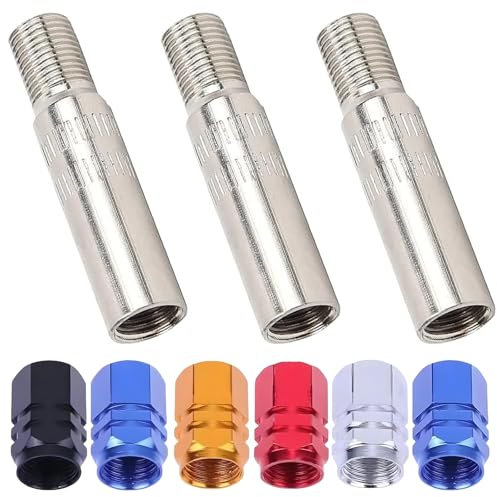 HSYTEK 3 Stück Ventilverlängerung Autoventil, 39mm Ventilverlängerungen Adapter mit 6 Muttern, Autoventil Adapter, Verlängerung der Ventilkappe mit Gewinde, Ventilausdreher für Scooter, Auto, Pkw