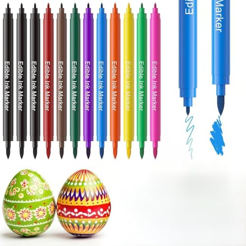 Edible Markers 12 Pcs Food Coloring Pens Fine and Thick Tip Food Grade Gourmet Writers for Cookies DIY Fondant Cakes Baking Party Decorating Drawing Writing（12PCS)