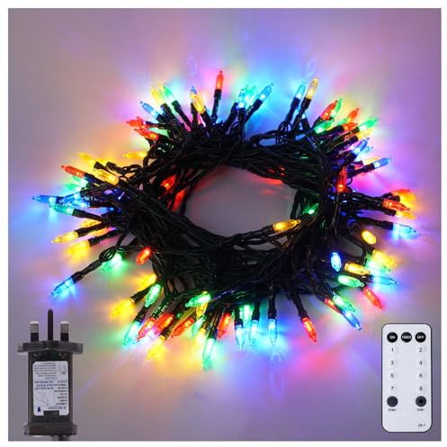 BrightWish Christmas Tree Lights, 10m 100 LED RGB Plug in Fairy Lights Outdoor Waterproof & Indoor, Multicolour String Light for Garden, Party Decor