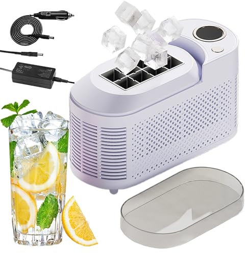 agreilduite Macchina per Ghiaccio da Auto per Camper & Campeggio - Macchina Portatile per Cubetti di Ghiaccio, 8 Cubetti a Ciclo, Produzione Veloce 10-15 Min, Alimentazione 12V Auto & Corrente,Purple