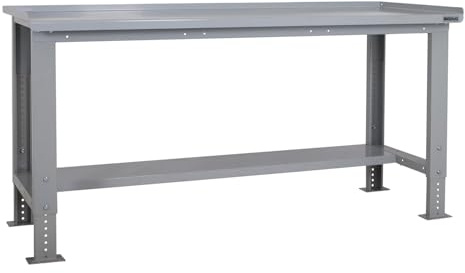 BiGDUG Height Adjustable Workbench - Heavy Duty Workshop Table - 877H x 1715W x 750D mm - Steel Worktop Half Depth Lower Shelf