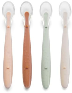 Jané Cucharas de Silicona Bebé, 4 pcs Cuchara Aprendizaje, Punta Silicona Blanda, Libre BPA, Apto Lavavajillas, Color Sunset