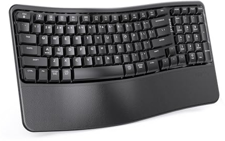 seenda Wave Keys Ergonomic Keyboard, 2.4G USB + Type C + Bluetooth Tri-Mode Multi-Device Keyboard with Leather Wrist Pad for Windows, Mac OS Desktop/Laptop/PC