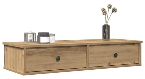HaoChrymec Wandregal Mit Schubladen, Schwebendes Regal, Holzwerkstoff, Modernes Design, Bücherregal Wand, Nachttisch Hängend, Für Wohnzimmer, Schlafzimmer, Artisan-Eiche, 100 x 37.5 x 19 cm