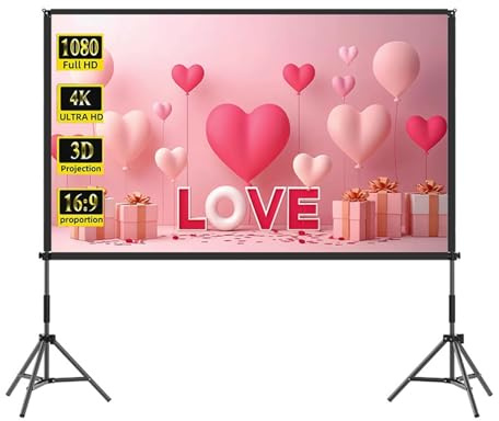 Genérico Pantalla Proyector con Soporte, Portátil 16:9 HD 4K Frontal y Trasera Pantalla de Proyección con Bolsa de Transporte para Noches de Cine y Fiestas(100inch)