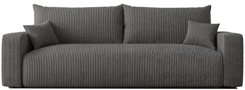 IDOHOME Schlafsofa mit Bettkasten 246x93 - Sofa Cord - 3 Sitzer Sofa mit schlaffunktion - Couch mit Schlaffunktion - Wohnzimmer Couch - Schlafcouch | 246 x 93 x 79 cm, bequeme Sitzfläche, Schlaffunktion, Wohnzimmer und Gäste, integrierter Kofferraum