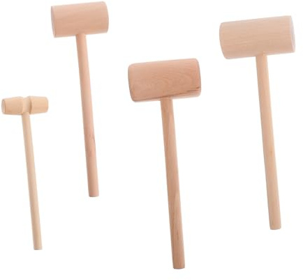 TOPPERFUN 4pcs Wood Crab Cracking Hammer Set Natural Hardwood Seafood Mallet for Cake Making DIY Baking Tools Mini Wooden Mallets for Kitchen and Seafood Shell Crackers