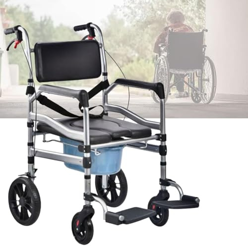 X&Z-XAOY Fauteuil Roulant De Douche 4 en 1 avec Frein À Main Chaise Percée Mobile De Chevet Siège De Douche Chaise Percée Roulante De Douche en Aluminium