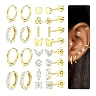 12Paar Hypoallergene Ohrringe Gold Chirurgenstahl Medizinische Ohrstecker Creolen 14K Vergoldet Ohrringe Set Doppelseitige Stern Herz Knorpel Conch Tragus Helix Piercing Ohr für Damen Wasserfest
