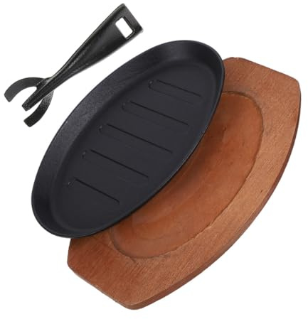 Uonlytech Plaque Fonte avec Fourchette Poêle Grill Multifonction pour Steak Légumes et Fruits de Mer Plat Fajita et Facile à Nettoyer pour Restaurant et Barbecue