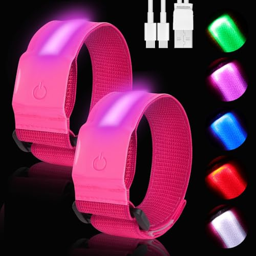 AOOTE Led Armband Aufladbar, 2 Stück Reflective LED Leuchtarmband mit 5 Farben & 3 Modi, Sicherheit Leuchtarmband mit Blinkende LED Light für Running Joggen Radfahren