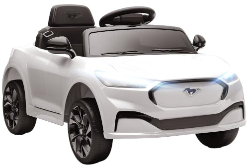 AIYAPLAY Macchina elettrica per bambini Ford Mustang Mach-E 12V Bianca | Veicolo elettrico, telecomando 2.4G, motori 2x25W, avviamento progressivo, luci LED, musica, porta USB/Bluetooth