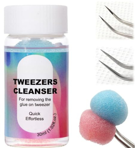 Tweezer Cleaner,Eyelash Extension Tweezers Cleaner,Lash Extension Remover with Sponge Ball,for Cleaning Glue Residue,for DIY Home Use & Professional Salon Aftercare,Cleaned Quickly,Mild Formula,30ml