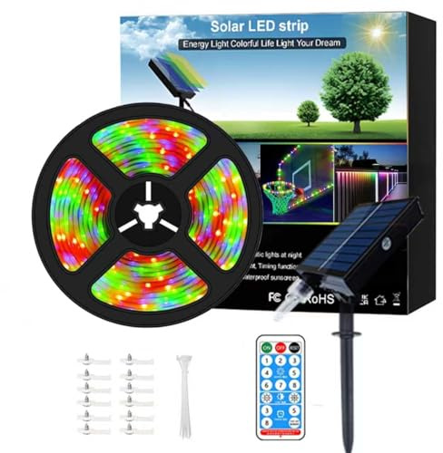 Meewata 6 m lange Solar-LED-Lichtleiste für den Außenbereich, wasserdicht, selbstklebend, 8 Modi mit Fernbedienung, Timer, perfekt für Deck, Terrasse, Wege, Camping-Dekoration, mehrfarbig