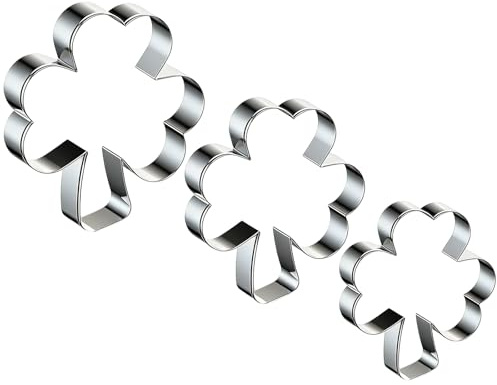 3 Pcs Stainless Steel Shamrock Biscuit Cutters, St Patricks Day Cookie Cutter, Saint Patricks Day Gifts for Women Baking on Irish Party, Stainless Steels Cookie Cutters for Kitchen Baking