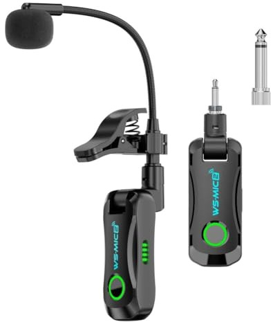 Sistema de micrófono inalámbrico para saxofón, transmisión inalámbrica con audio HD de 48 K/16 bits, alcance de 40 m al aire libre, latencia de 12 ms, recargable, para saxofón y trompeta, para