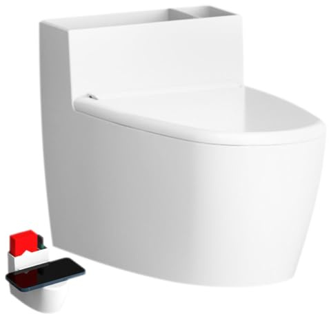 Mikikit Wall-mounted Lidded Ashtray Toilet Shape, Ceramic White Windproof Smoking Ash Tray for Bathroom and Living Room, Space-saving Wall Holder Ash Can for Cigarettes,