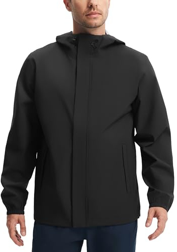 Libin Chaqueta de Lluvia Hombre Impermeable Transpirable Ligera Chaqueta Outdoor con Capucha y 4 Bolsillos para Senderismo Golf Ciclismo Running y Actividades al Aire Libre, Negro L