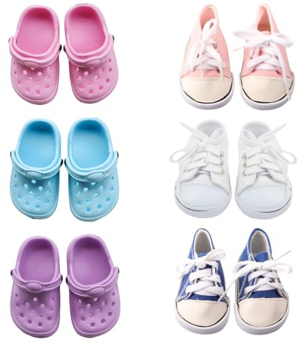 Puppenzubehör Set, 6 Paar Puppenschuhe Set für 14-18 Zoll Puppen | Puppenzubehör 3 Paar lässige Canvas-Sneaker Sandalen Geschenk für Mädchen