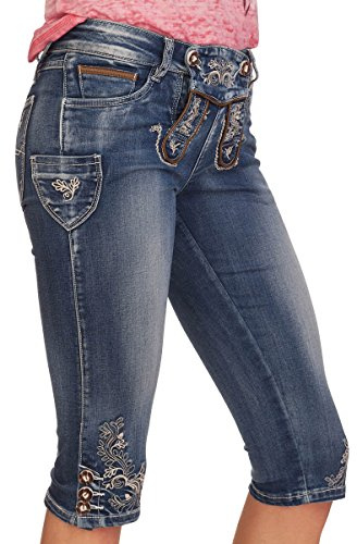 MarJo Trachten Damen Kniebund Jeans - Franziska - blau, Größe 44