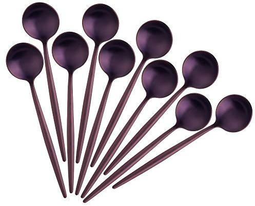 BISDARUN Cuillères à Café Expresso 12 CM/4,8 inch Petite Ronde Cuillère à Dessert Violet Lot de 10 Cuillère à Thé en Acier Inoxydable