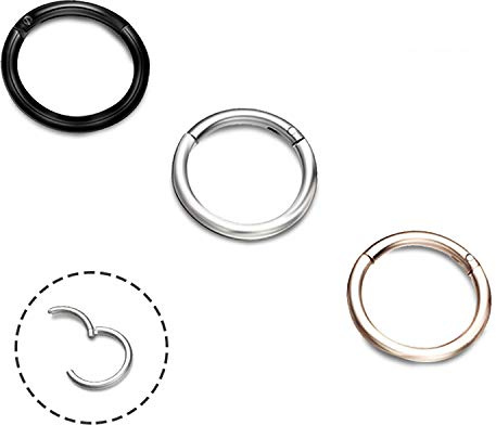 EVBEA 3 PZ Piercing Naso Tragus Orecchino Cerchio 16G 8mm 10mm Acciaio Chirurgico Setto Gioielli Orecchini Cartilagine Daith Piercing Anello al naso (12 mm)