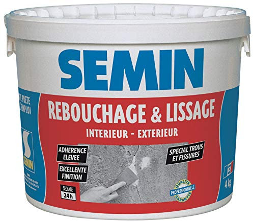 Semin - Enduit de Rebouchage en Pâte Spécial Fissures et Trous de Vis - Intérieur/Extérieur - Seau de 4 kg