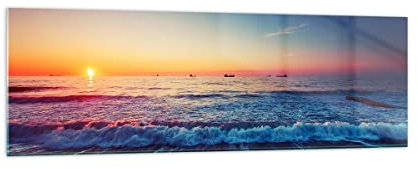 Quadro su Vetro 160x50cm Stampe da Parete in Vetro mare spiaggia onda Grandi XXL Decorazione Murale Camera da Letto Cucina 1 pezzo Quadri Moderni Soggiorno Grafica Immagini Wall Art GAB160x50-3613