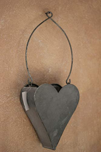 Bepflanzbares Herz aus Metall (grau), Herz zum Hängen, H 19 cm, B 15,5 cm