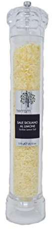 Terramezzo - Molinillo de cerámica de sal de limón (570 g) de calidad premium con sal marina siciliana con limón, ideal para pescados, mariscos y ensaladas de verano