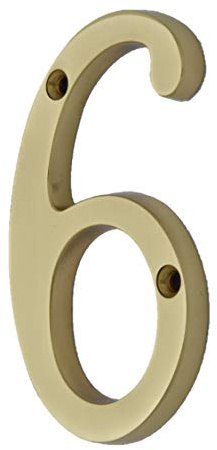 QCAA Numéro de maison traditionnel en laiton forgé lourd, 15,2 cm, laiton poli laqué, 6, fabriqué à Taïwan, 1 pièce