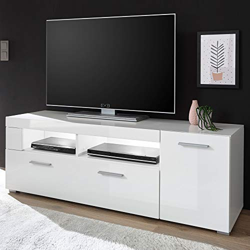 Lomadox TV-Lowboard in Hochglanz weiß, B/H/T ca.: 140/48/40 cm