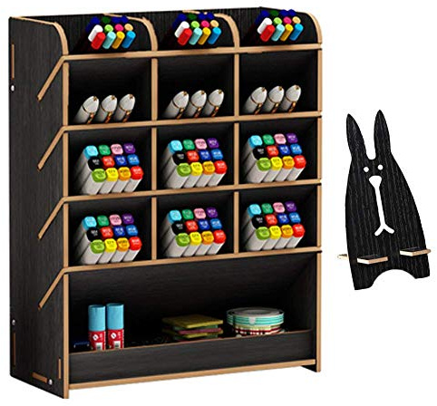 Vikmyer Hölzerner Schreibtischorganisator Multifunktionale Desktop Schreibwaren Stifthalterbox für das Home Office School Supply-Lagerregal (Schwarz)