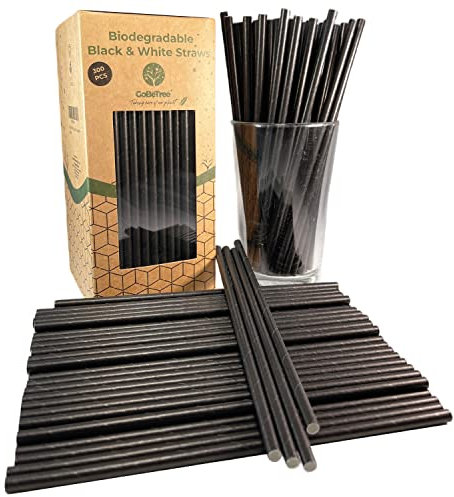 300 Pajitas de Papel biodegradables Negras, Pajita Desechables ecológicas compostables. Cañitas para Fiestas, cumpleaños y Celebraciones. Bebidas frías y Calientes