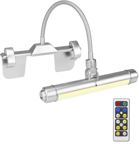 HONWELL Bilderleuchte Batterie LED Wandleuchte mit Fernbedienung 360° Schwenkarm Wiederaufladbare Dart beleuchtung Kabellos Malleuchte, Bilderlampe mit 3 Beleuchtungsmodi zum Malen Art, Silber