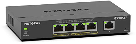 NETGEAR Switch Poe Smart Managed Plus a 5 Porte Gigabit Ethernet (GS305EP) - con 4 x Poe+ @ 63 W, Montaggio a Parete/Desktop