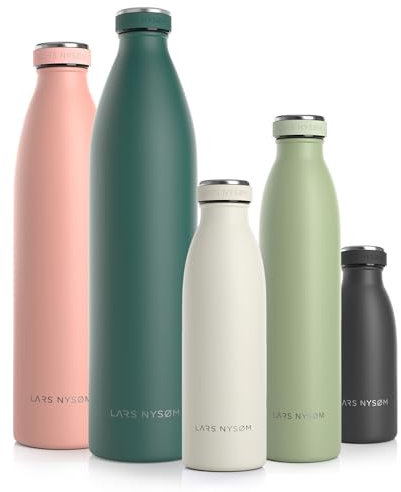 LARS NYSØM Edelstahl Trinkflasche 350ml, 500ml, 750ml, 1L, 1 5 liter | Thermosflasche Kohlensäure geeignet | Auslaufsichere Wasserflasche für Sport, Outdoor, Schule (Almond Beige, 500ml)